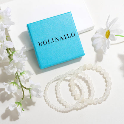 Bolinailo 3Pcs Natural Healing Crystal Bracelets for Women Men, 4mm 6mm 8mm Beaded Stretch Bracelet Set, Selenite Natural Stone Gemstone Jewelry Gifts for Meditation, Reiki & Yoga