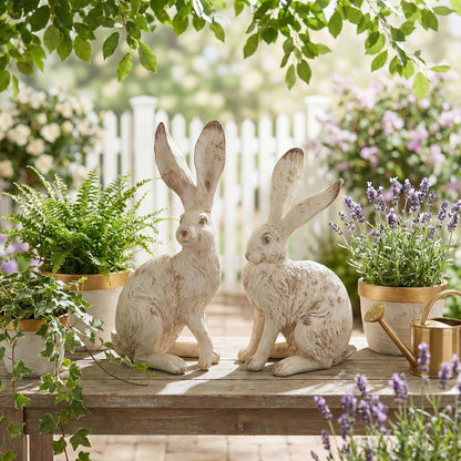 YimiBloss Easter Bunny Decorations Set of 2, 10 Inch Large Distressed Resin Rabbit Figurines, Spring Home Decor for Outdoor, Yard, Garden, Table，Farmhouse & Rustic Bunny Statues Decor Gifts (Large)