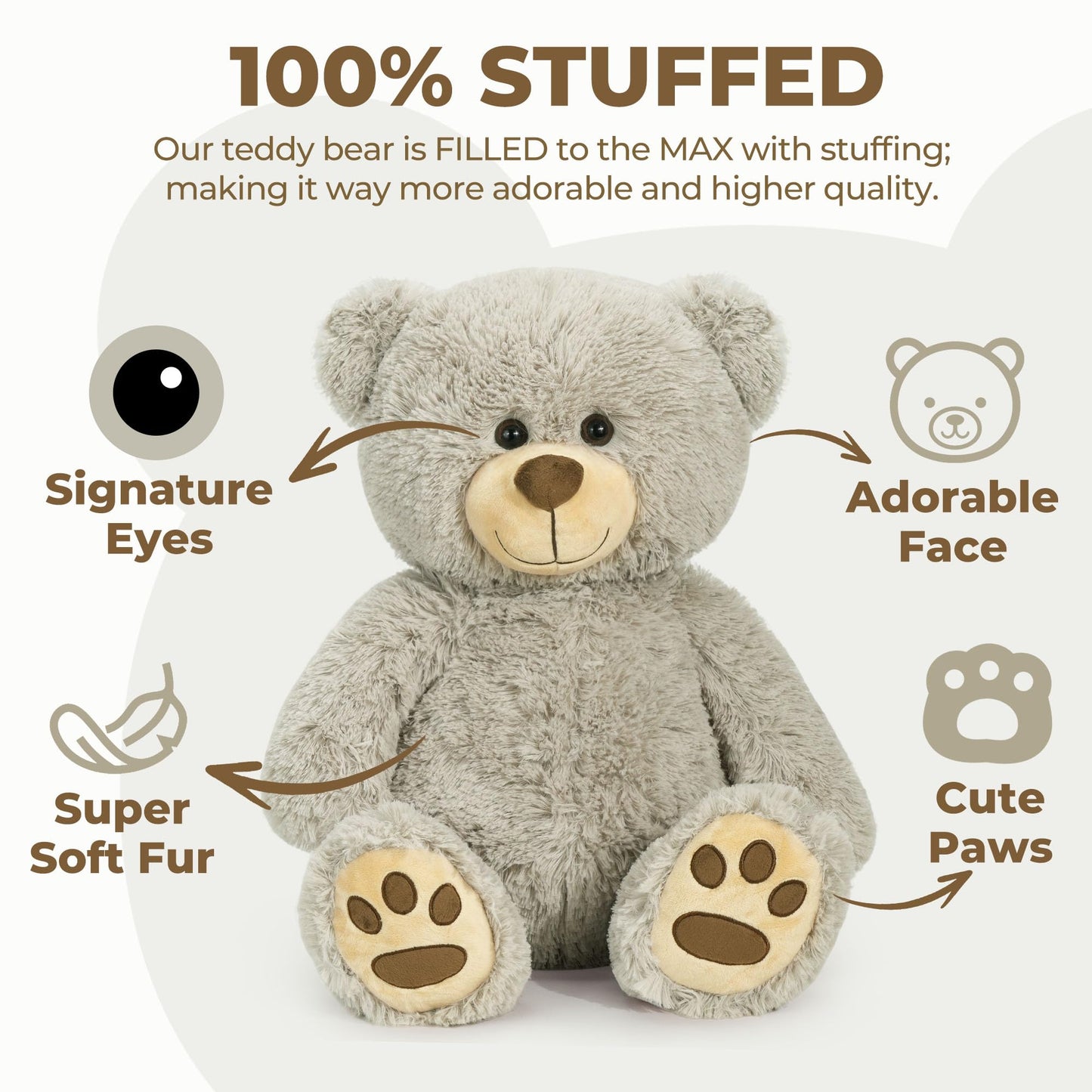 LotFancy Teddy Bear Stuffed Animals, 20 inch Soft Cuddly Cute Plushies, Plush Toys with Footprint Design, Stuffed Animals for Girls Kids Baby Toddlers, Baby Shower Easter Birthday Gift Decor, Grey