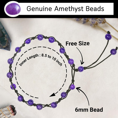 Amazing Gemstone Amethyst Anklet Ankle Bracelets for Women - Waterproof Beaded Healing Crystal Anklets, Plus Size Chakra Gemstone Bead Anklet (Stretchy Adjustable - Hand Knotted)