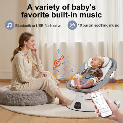 Baby Swing 3 in 1 Multifunctional Infant Rocker, Portable with Remote Control, 5-Point Seat Belt, 5 Auto Rocking, 3 Speed Timer, Electric with Music (0-12 Months) (Grey)