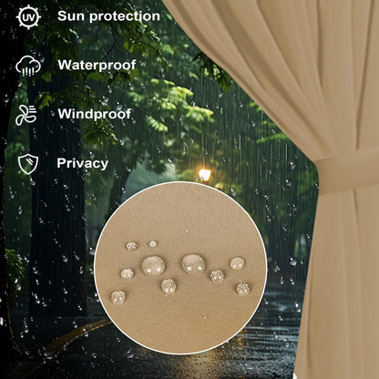 slashome 10'x12' Gazebo Curtains Outdoor Waterproof, Khaki Universal Replacement Curtain 4-Panels, Sidewalls with Zipper for Garden, Patio, Yard (Only Curtains)
