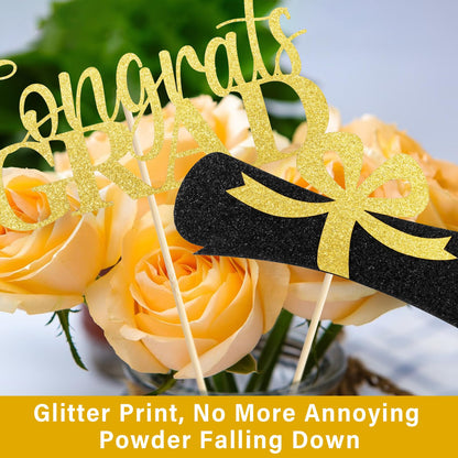 Graduation Decorations 2026, 16PCS Graduation Centerpieces for Tables, Class of 2026 Graduation Party Decorations, Gold and Black Grad Party Decors Table Toppers Sticks