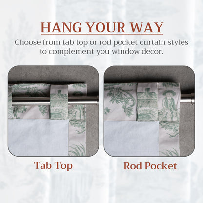 Maison d' Hermine Curtains for living room 100% Cotton 124 inch length Two Panels Light Filtering Toile Curtains for Bedroom Windows with rod and loop Pockets (The Miller Antique Green, 50"W x 124"L)