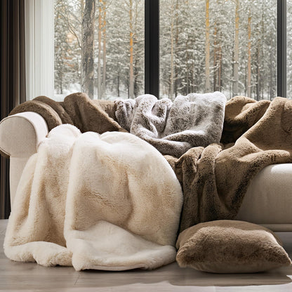 EVERGRACEHOME Luxury Soft Faux Chinchilla Fur Throw Blanket for Couch, Warm Thick Heavy Winter Throw Blanket 1220GSM for Bed, Fluffy Cozy Mink Blanket with Reversible Velvet, Champagne Fawn, 60"x80"