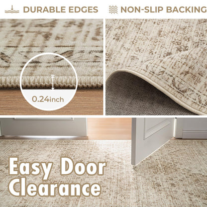 MIULEE 2x6 Washable Hallway Runner Rug, Vintage Long Rug for Hallway Kitchen Bedroom Laundry Room Bathroom, Non-Slip Stain Resistant Soft Throw Carpet Floor Mat, Neutral Beige