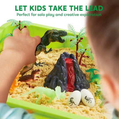 JOVA Klever Kits Dinosaurs Sensory Bin Toys for Toddlers with Glow in The Dark Dinosaurs, Sandbox with Lid Sand, Preschool Learning Activities Gifts for Boys Girls Age 3+