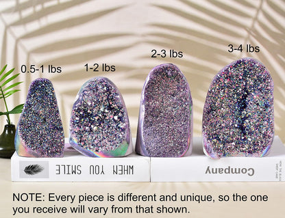 JIC Gem Rainbow Aura Titanium Coated Amethyst (0.5 lb to 1 lb) Crystal Cluster from Brazil Quartz Geode Gemstone Home Decor