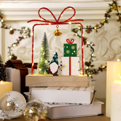 Christmas Tabletop Decoration, Wooden Lighted Christmas Gift Box Collectible Buildings Decorations, Christmas Giftboxes Santa Ornaments, Battery Operated Christmas Indoor Fireplace Table Decorations