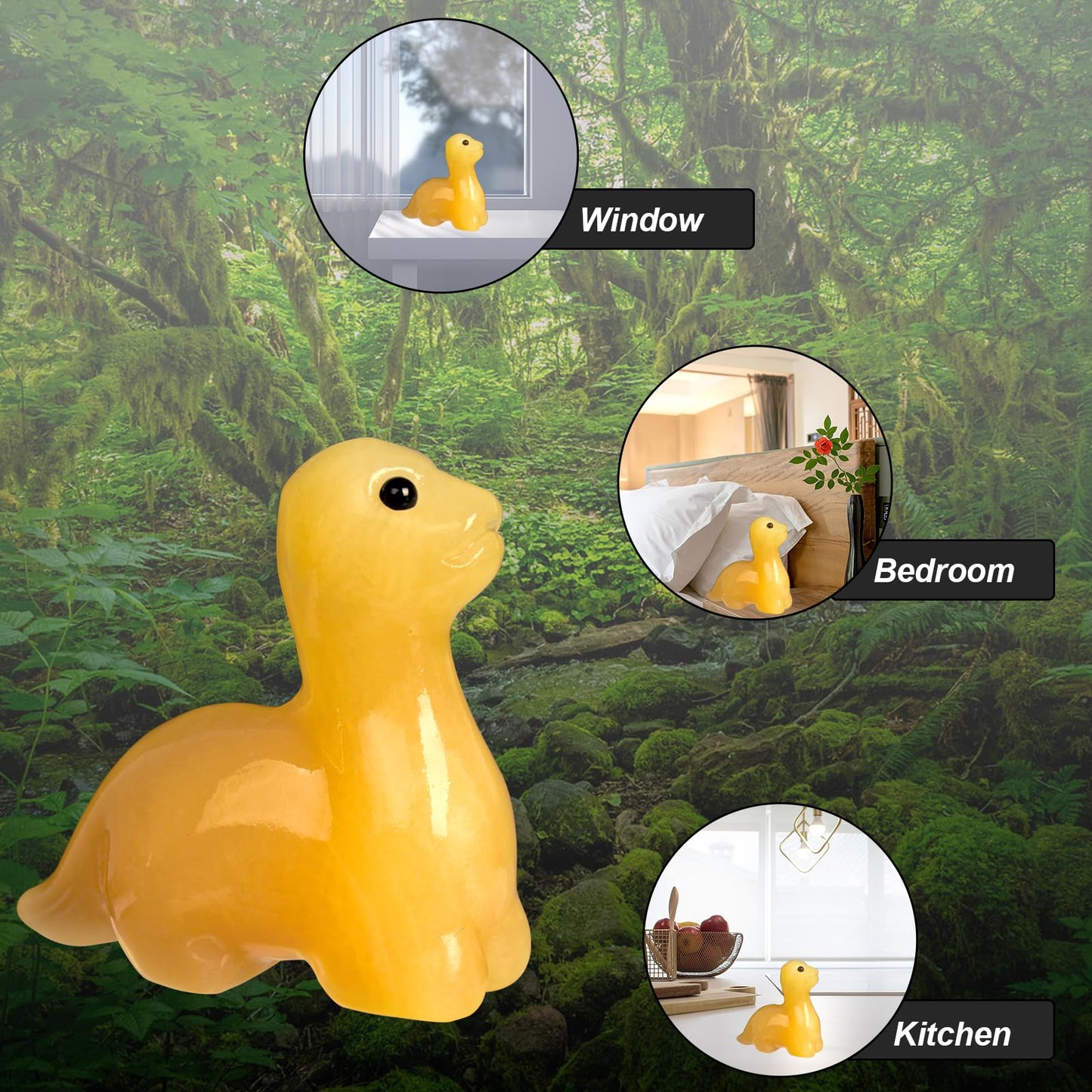 Hguxmcu Hand Carved Yellow Jade Dinosaur Figurine 2 Inch Healing Crystal Statue Realistic Gemstone Animal Sculpture Reiki Energy Decor Lucky Gift for Meditation Collectors