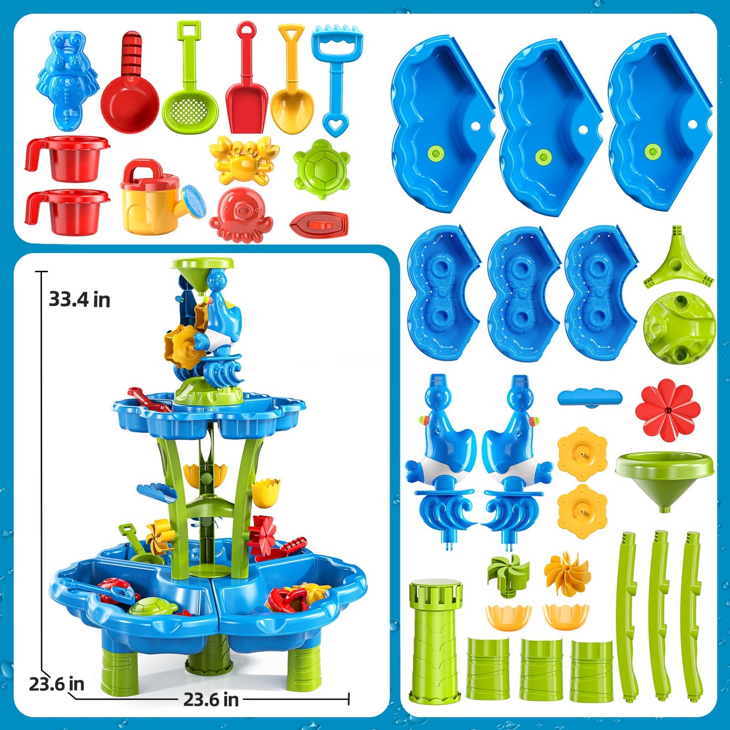 Kenthoris Water Table for Toddlers 1-3, Toddler Outdoor Toys Kids Summer Beach Backyard Pool Splash Activities Playsets, Water and Sand Activity Sensory Playset for Toddlers 1.5+ Years Old (9933)