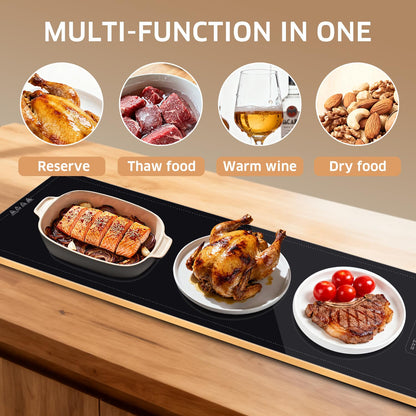 LIFENG Electric Warming Tray 40" x 14" – Glass-Top Full-Surface Food Warmer with 6 Temperature Modes & Timer, Warming Tray for Buffets, Parties, Sabbath, Holidays & Everyday Dining,Black