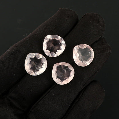 CRYSTALIS 4pcs Natural Rose Quartz, Briolette Cut, Loose Gemstone, Wholesale Bulk Cabochons, Jewelry Making Supply, Chakra Healing Polished Stones, Wire Wrapping, DIY, Gem Collection, 12-15mm