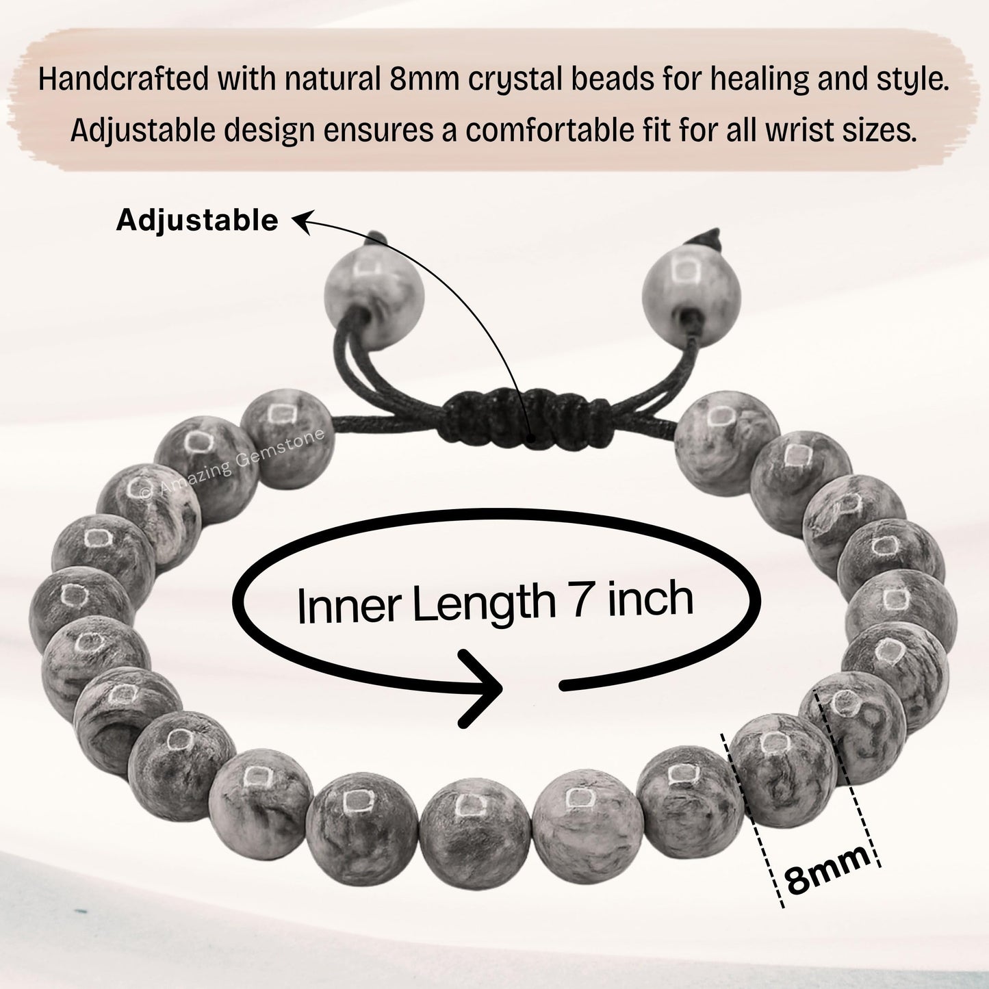 Amazing Gemstone Map Stone Bracelet for Women Men's Gifts - Protection Healing Crystal Bracelet - 8mm Gemstones Beaded Adjustable Bracelet Pulseras Para Hombres Mujer Stocking Stuffers