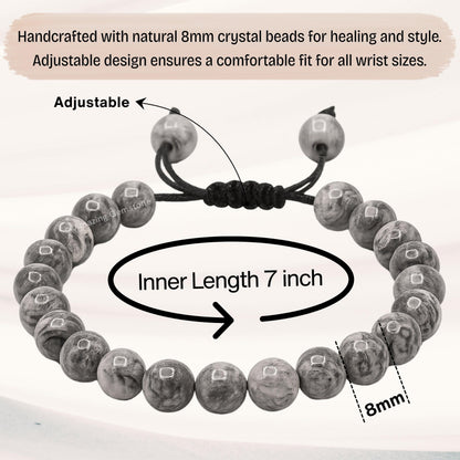 Amazing Gemstone Map Stone Bracelet for Women Men's Gifts - Protection Healing Crystal Bracelet - 8mm Gemstones Beaded Adjustable Bracelet Pulseras Para Hombres Mujer Stocking Stuffers