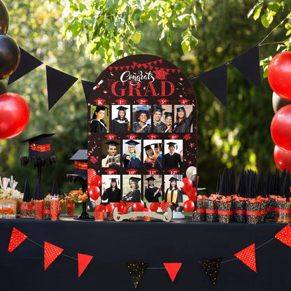 Leinuosen K-12 Graduation Picture Display for Party Decoration, Kindergarten to 12th Congrats Grade Photo Display Wood Picture Board for Senior High School Graduation Decoration(Black Red)