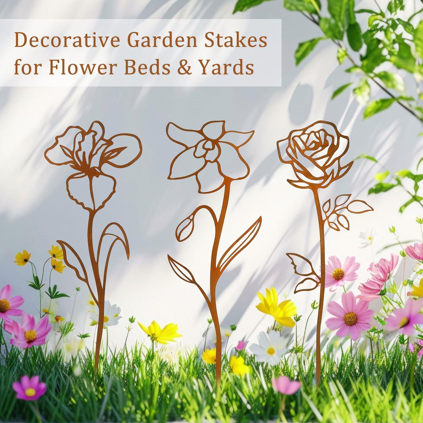 JULEASEL Rusty Metal Flowers for Outside, 6 PCS Decorative Garden Stakes, Metal Yard Art Outdoor Flower Bed Decor, Garden Stakes Decorative for Lawn, Pots, Walkway