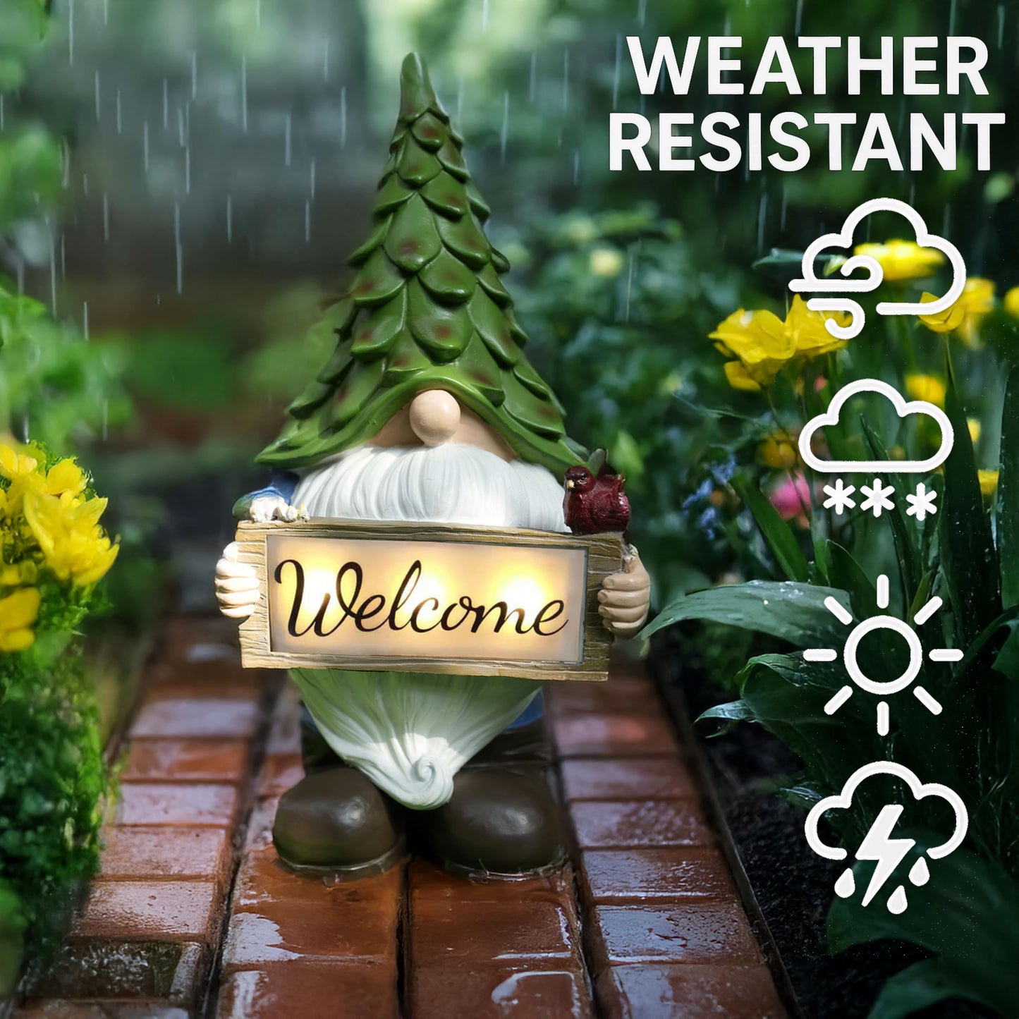 hvfun Large Garden Gnome Statue with Solar Lights, 13.5” Welcome Sign Gnome Outdoor Decor for Yard Lawn Patio, Funny Resin Gnome Sculptures, Gifts for Women Mom Grandma,Garden Decor Ornament