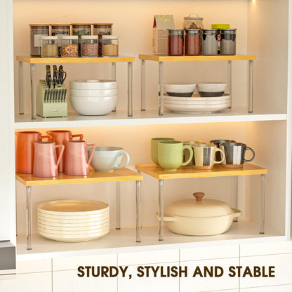 Jolitac Cabinet Organizer Shelf - Set of 2 Clear Acrylic Spice Rack, Stackable Pantry Storage Shelves for Kitchen Counter, Bathroom, Desk - Multi-Purpose Bamboo Space Saving Shelves, Easy Assembly