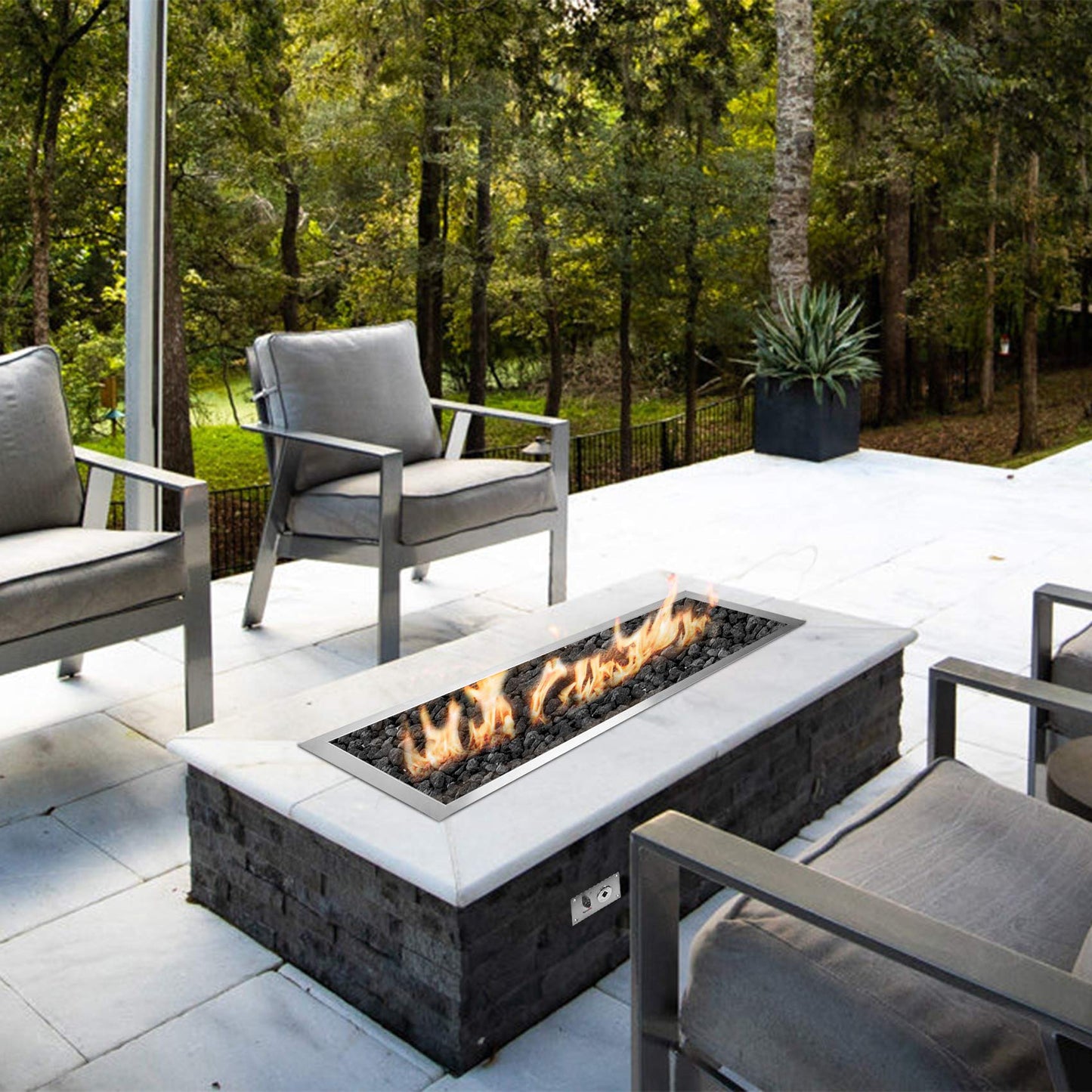 Stanbroil 36 x 6 Inch Linear Drop-in Natural Gas Fire Pit with Spark Ignition, 304 Stainless Steel Fire Pit Burner Insert for DIY Fire Table Backyard, 65,000 BTU'S Max