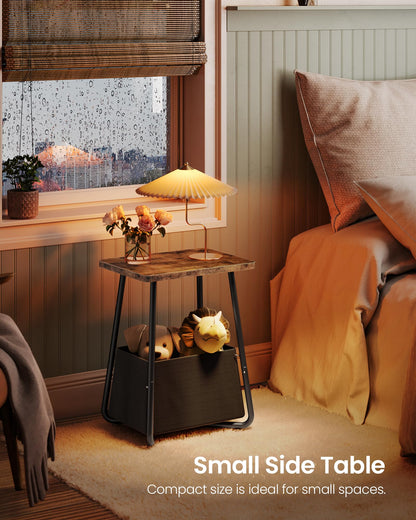 CHOEZON Small Nursery Side Table with Removable Fabric Basket, Compact End Table for Small Spaces, Space-Saving Nightstand for Bedroom Living Room, Rustic Brown TBZ13BF