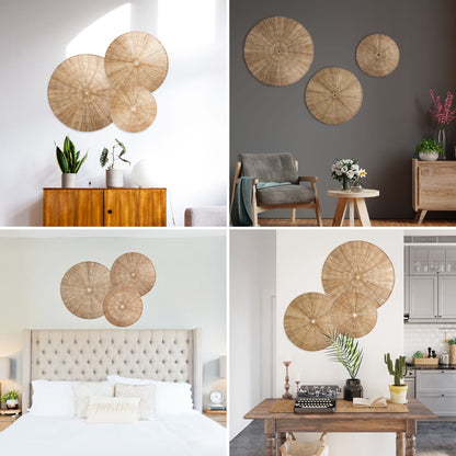 PEMAR Handwoven Wicker Wall Hanging Baskets Set of 3 – Round Jute Wall Decor (22", 19", 15"), Southwestern Boho Scandinavian Farmhouse Room Decorative Accents