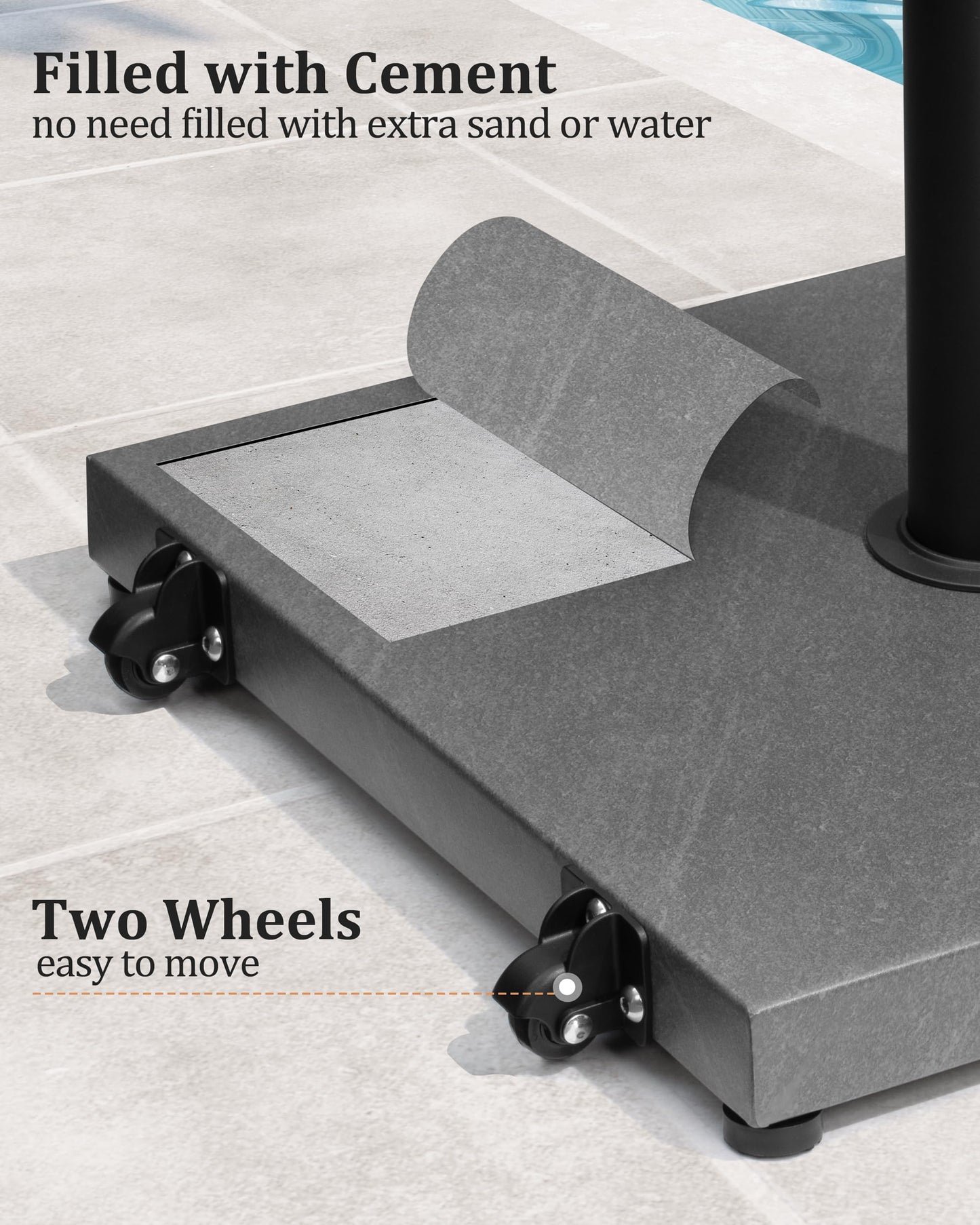 JOINHOM 45lbs Patio Umbrella Base with Wheels - Heavy Duty Outdoor Patio Market Umbrella Stand for Deck with Rollers, Poolside, Balcony, Wind-Resistant Design, Grey