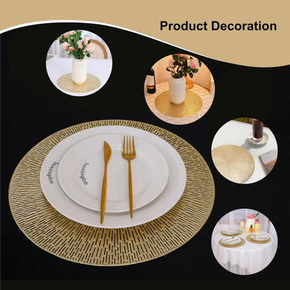 Round Placemats Gold Metallic Set of 6 Vinyl Hollow Placemats 15 Inch, Washable Easy Clean Wipeable Non Slip Stain Heat Resistant Dining Table Place Mats for Wedding Party Decoration by Snowkingdom