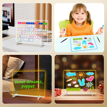 Lumiboard Led Drawing Board with 8 Colors, 13"x10" Acrylic Dry Erase Board with 13 Light Effects, Glow Doodle Board Gifts for Kids for Easter Halloween Christmas Birthday Gifts Presents, 14 Pens