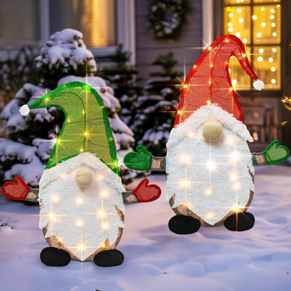 TW SHINE Set of 2 Lighted Christmas Gnomes Decorations, 50L 2 FT Stack-able Gnome Christmas Decor for Indoor Outdoor Festive Xmas Holiday Garden Yard Lawn