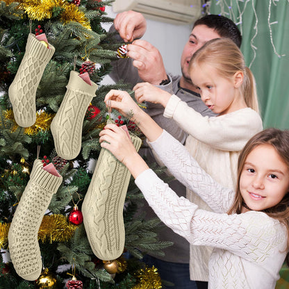 Chicingyou 6 Pcs Christmas Stockings 18" 14'' Cable Knit Neutral Stockings Rustic Farmhouse Fireplace Christmas Ornaments Handmade Boho Knit Socks for Mantel Tree Wall Holiday Decor(Cream)