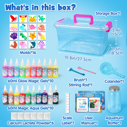 Mocoosy Magic Water Elf Toy Kit for Kids, Glow in the Dark Aqua Fairy Water Gel Kit with 20 Gel & 16 Molds, Make Your Own Squishies, Squishy Maker Set Water Pets DIY STEM Craft Kit Gift for Boys Girls
