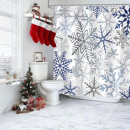 Raoycla Christmas Snowflake Shower Curtain, Blue Xmas Winter Snow Bathroom Decor, Silver Grey Snowflake Christmas Holiday Simple Shower Curtains for Bathroom 72 x 72 Inch with 12 Hooks