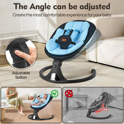 Baby Swing for Infants, Bluetooth Electric Infant Swing with 5 Speed Motions, 12 Soothing Melodies & Remote Control, Portable for Newborns 0-9 Months (Max 20 lbs, Blue)