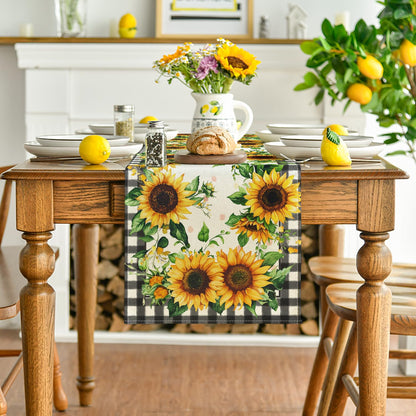 Artoid Mode Buffalo Plaid Sunflower Table Runner, Summer Fall Seasonal Kitchen Dining Table Decoration for Indoor Outdoor Home Party Decor 13 x 72 Inch