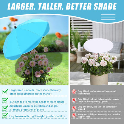Axcoix 4 Pack Upgraded Plant Umbrellas for Outdoor Plants, 26" Larger Garden Plant Umbrella Shade with Adjustable Angle, 43.4" Higher Sun Shade for Plants, Potted Plant, Garden Beds