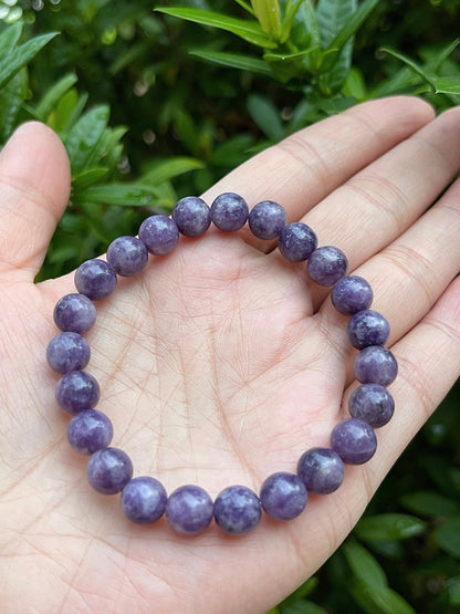 GAF TREASURES Lepidolite Crystal Bead Bracelet 8mm, Genuine Lepidolite Stretch Gemstone Bracelet, Healing Crystal Bracelet, Gift for Men & Women (1)