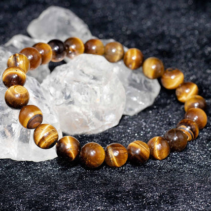 Cryhand Tigers Eye Protection Handmade Bracelet Best Present For Men Women Attract Wealth Chakra Feng Shui Stretchy Beaded Bracelets Lucky Friendship Bracelet (Tigers 2PCS)