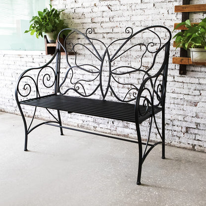 HLC Outdoor Bench Outdoor Sturdy Rust-Resistant Bench Butterfly Cast Iron with Armrests Park,Yard, Patio, Porch, Lawn Double Seats