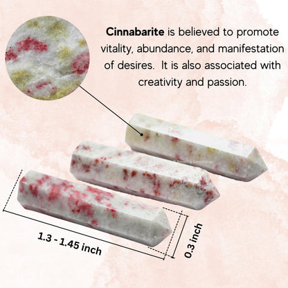 Amazing Gemstone Cinnabarite Crystal Points Bulk Healing Crystals - Pack of 3 Single Terminated Healing Wand Point Bulk Crystals for Crafts, Crystal Grid, DIY Work - Premium Crystals - Beginners Gift