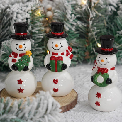 NEROSUN Christmas Snowman Figurines, Set of 3 Ceramic Cute Snowman Ornaments Christmas Decorations, Winter Table Centerpiece for Indoor Cabinet Mantel Fireplace Holiday Xmas Decor