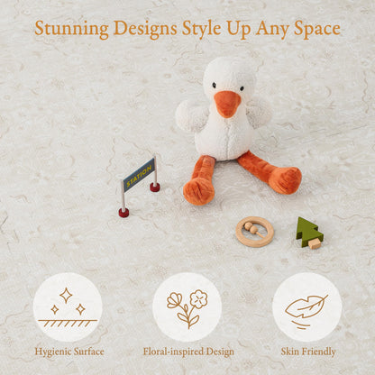PopsyKosy Premium Baby Floor Play Mat - Thick & Cushioned 0.5 inch Playroom Foam Mat, Non-Toxic Odorless - 6 Tiles - Spacious 6x4 ft. - Stylish & Large, Waterproof for Kids & Toddlers - Pearl Beige
