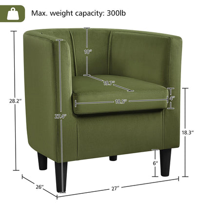 Yaheetech Velvet Accent Chair, Modern and Comfortable Armchairs, Upholstered Barrel Sofa Chair for Living Room Bedroom Waiting Room, Olive Green