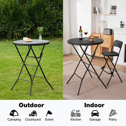GlowitLian 32" Round Folding Table, Portable Bar Height Folding Table with Detachable Legs, Round Foldable Table with HDPE Top for Standing Parties, Balcony, Event, Indoor Outdoor Use (Black, 1 Pack)