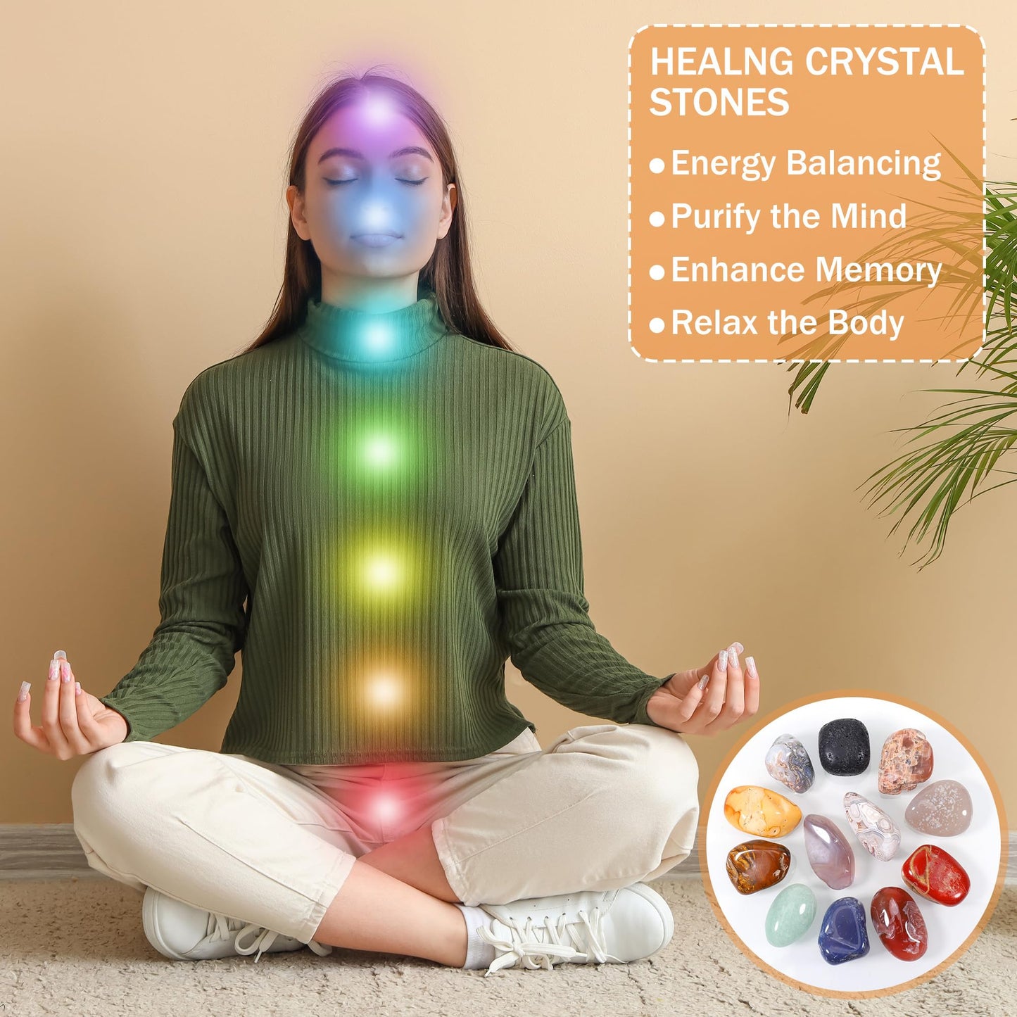 Huiguli 12 Pcs Crystals and Healing Stones Set, Natural Polished Gemstones Collection, Tumbled Healing Crystals for Reiki, Yoga, Chakra Meditation and Positive Energy (1.2-2 Inch)