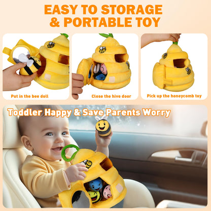 Sortnic Baby Toys 6-12 Months, Soft Beehive with 4 Sensory Bees, Map Pad, Rattle, Crinkle Paper, Squeaker, Mirror, Busy Montessori Toy for 0-3 Years Old, Infant Toys Baby Easter Basket Stuffers Gifts