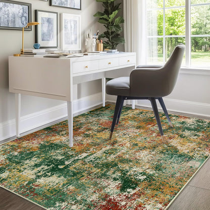 RELEANY Washable Area Rugs 5'x7' Non-Slip Modern Abstract Soft for Living Room Entryway Bedroom Nursery, Print Pattern, Green Orange Rust Red Cream Colorful