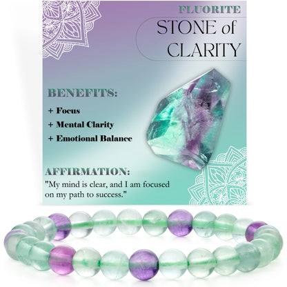 Bivei Fluorite - Clarity - 6mm Beaded Bracelets for Women Handmade Semi Precious Natural Stone Stretch Elastic Jewelry for Women Yoga Protection Gifts