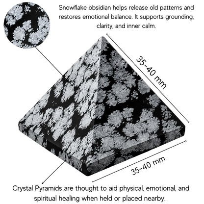 Amazing Gemstone Snowflake Obsidian Pyramid Crystal Healing Stones - 1.5" Great Pyramid Figurine of Natural Stone Pyramid for Meditation, Reiki, Chakra Balancing and Crystal Pyramids Grid