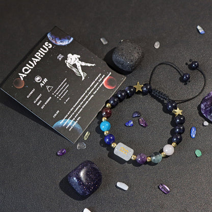 GolbalJew Aquarius Zodiac Bracelets Healing Crystal 12 Constellations Protection Stone Beads Bracelet for Women Birthday Zodiac Gifts Horoscope Spiritual Jewelry